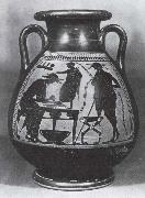 unknow artist vasmalning som visar en grekisk skomakarverkstad oil painting reproduction